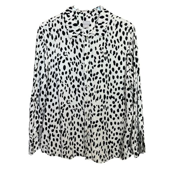 Chico’s XL (3) Black White Animal Print Button Down Blouse Long Sleeve Top - Picture 5 of 5